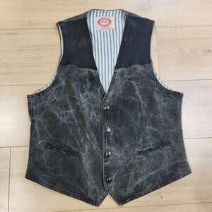 The Australian Outback Collection Vest Mens Medium Gray Denim Western Snap Front